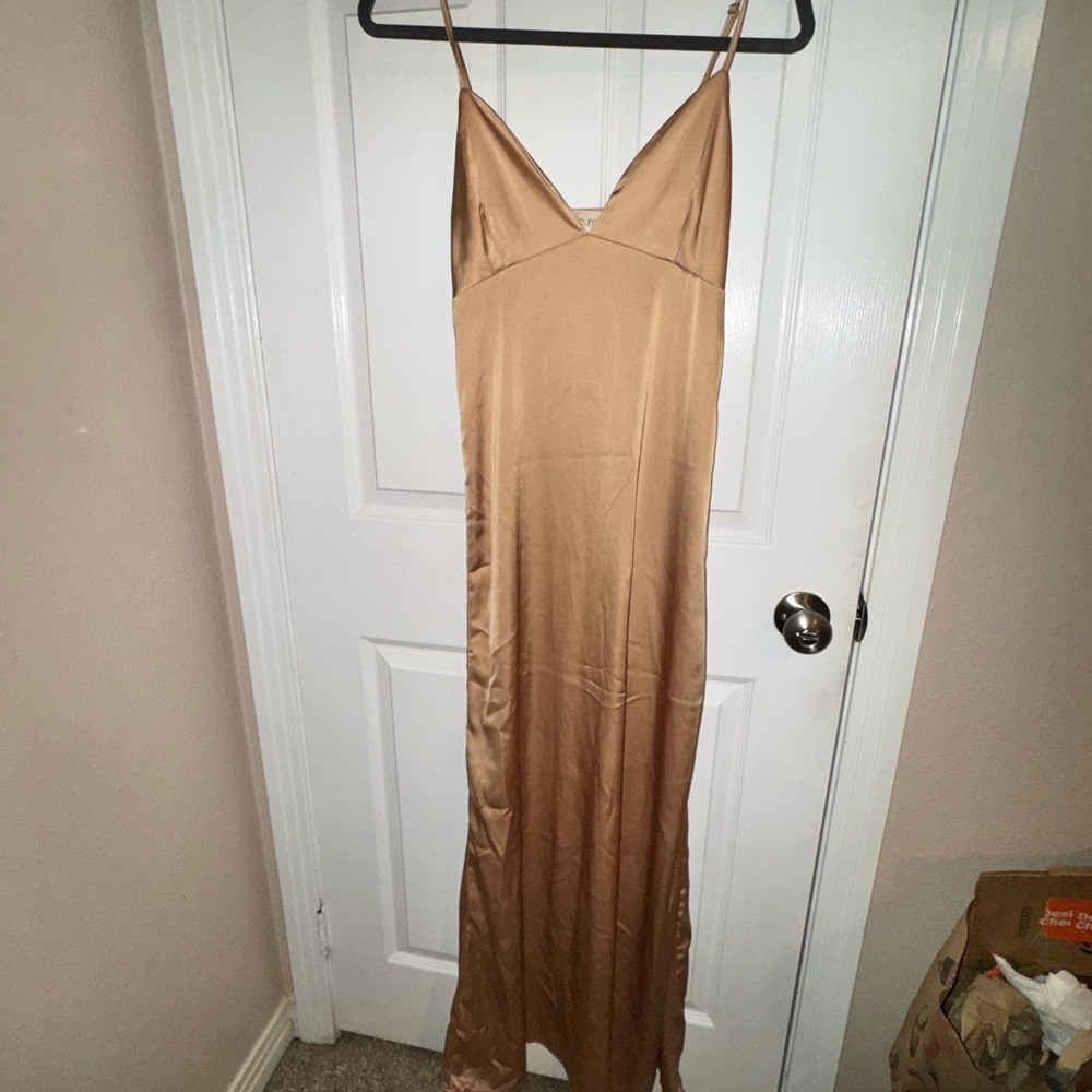 Stone Cold Fox Satin Maxi Dress in Tan